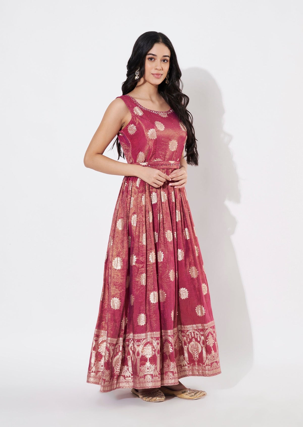 Magenta Banaras Long Kurti