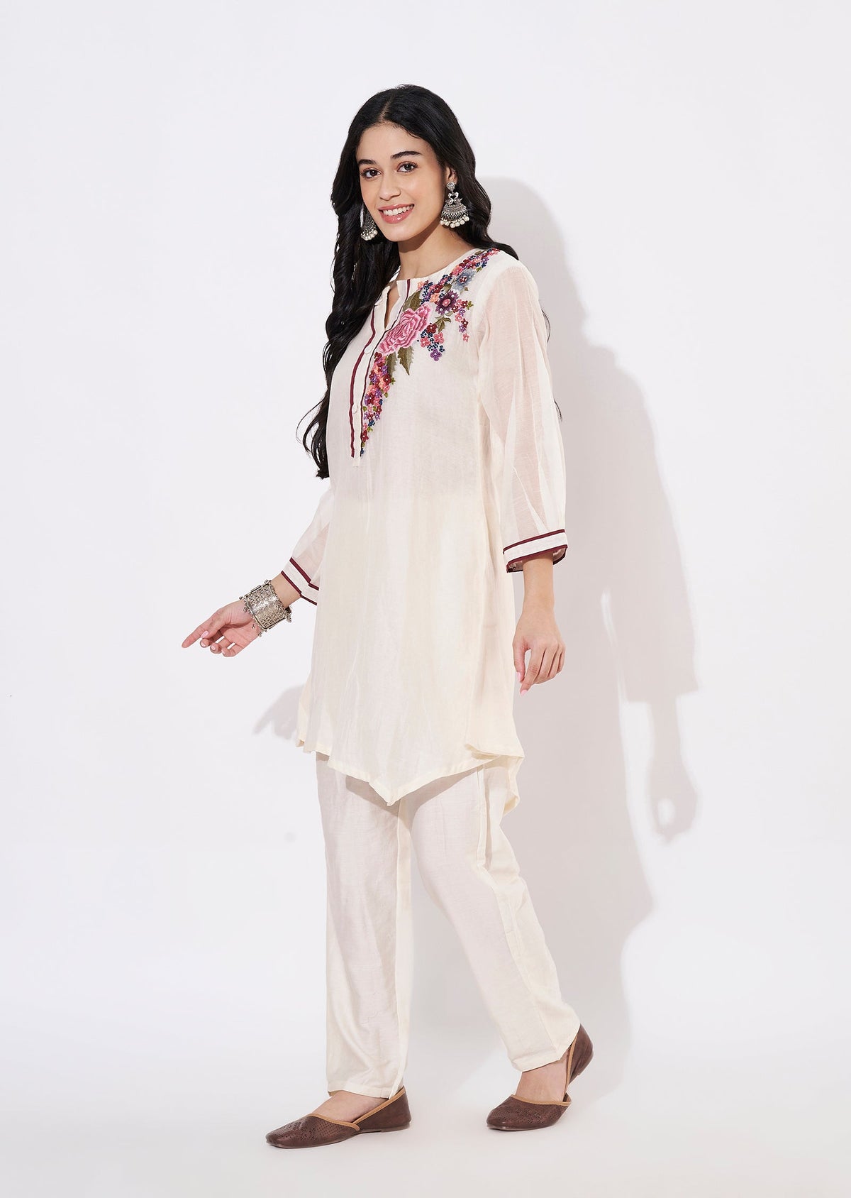 Cream Cotton Fusion wear kurti