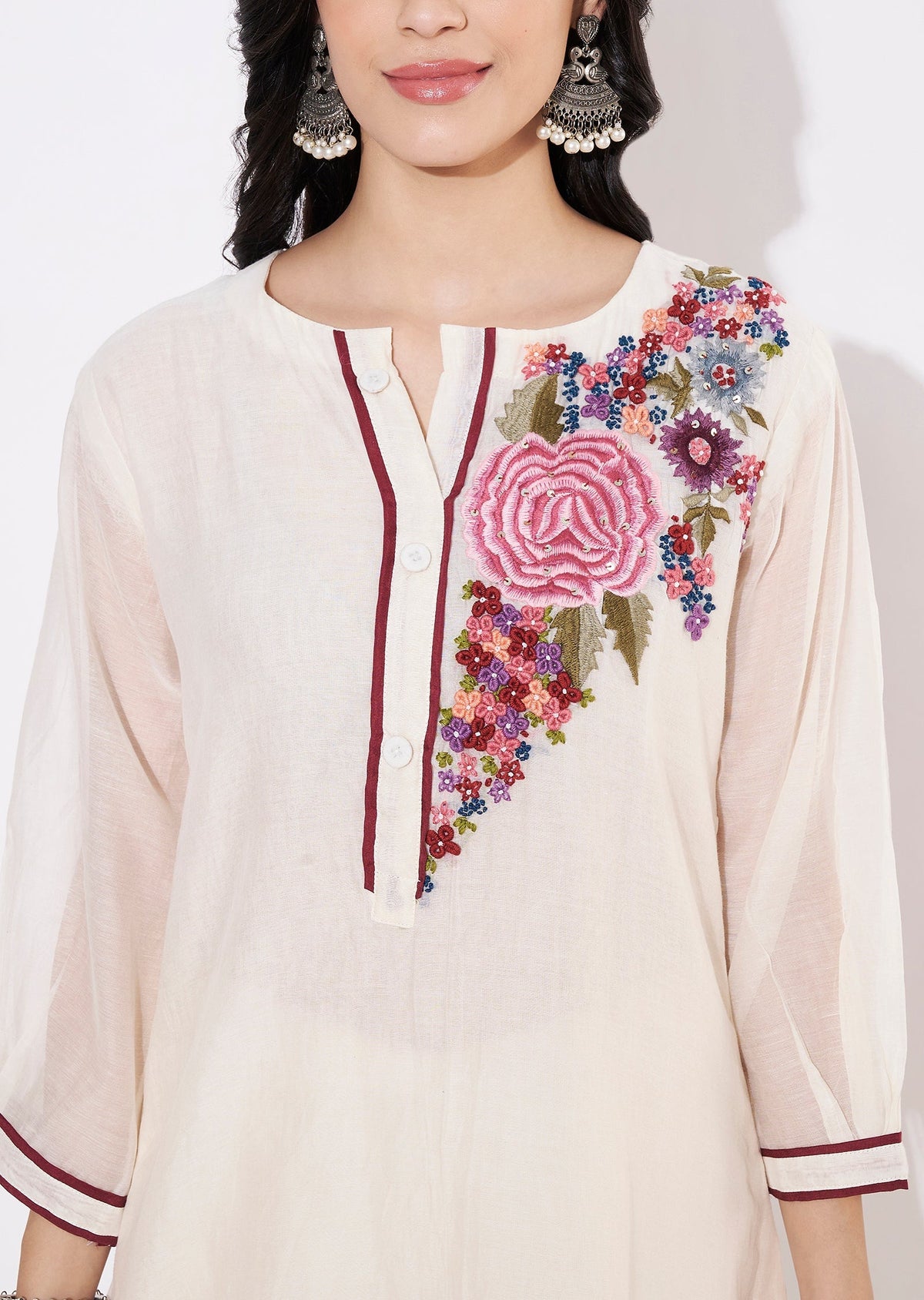 Cream Cotton Fusion wear kurti