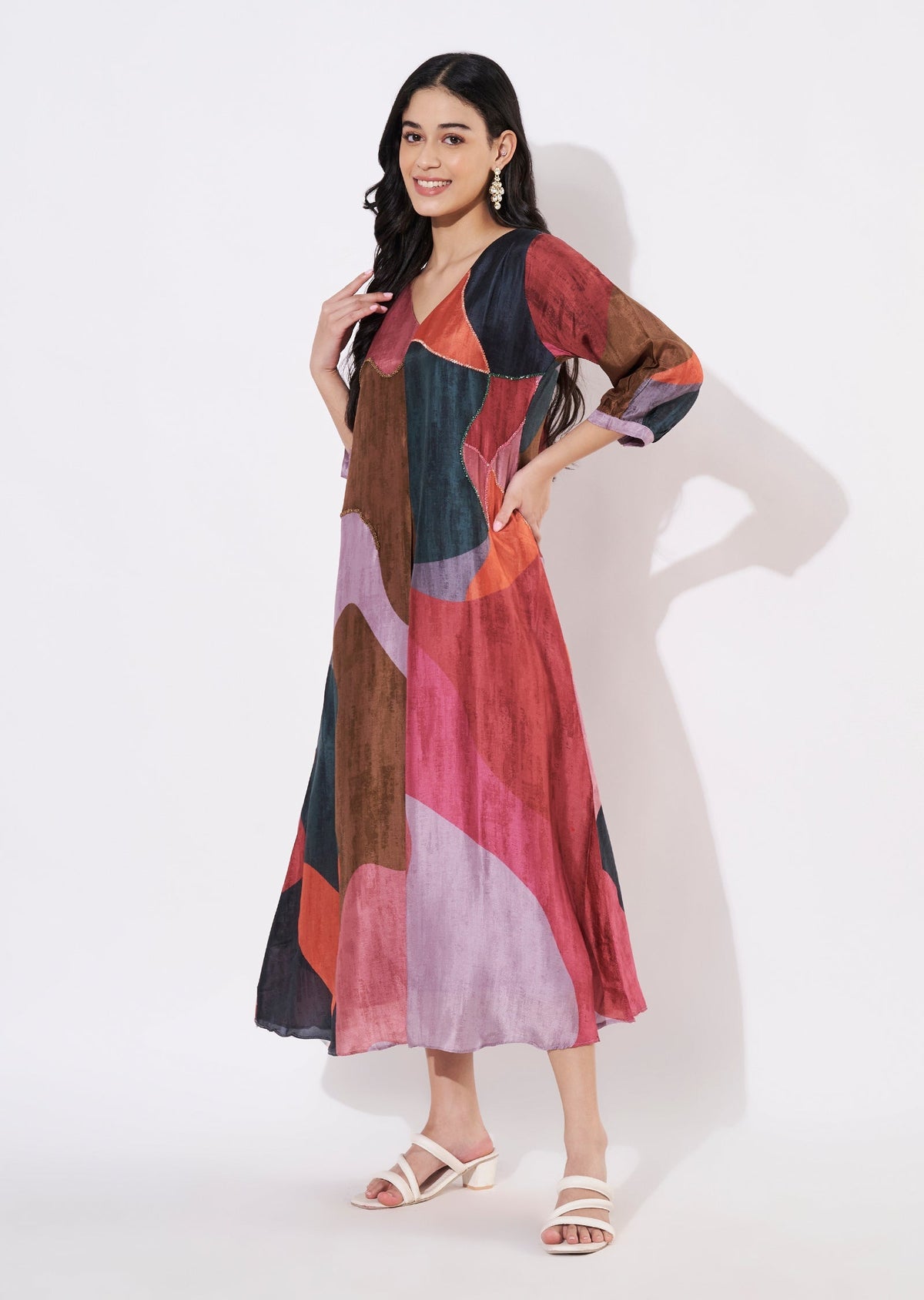 Multi Dola Silk Frock style kurti