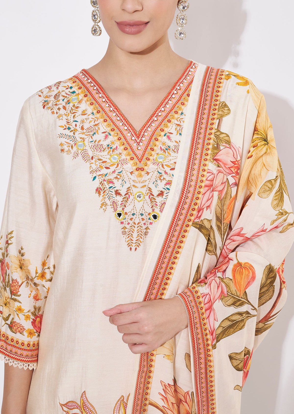 Beige Silk Straight cut suit