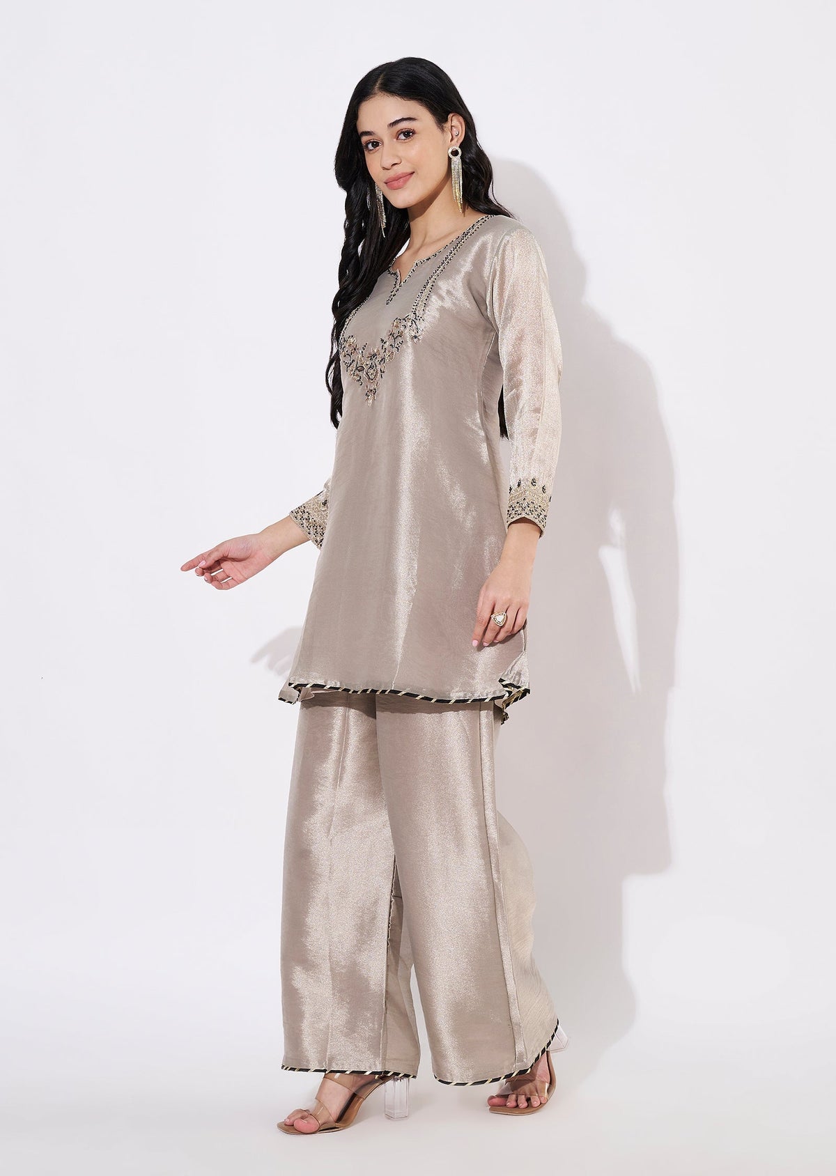 Light Grey Tissue Fusion wear kurti