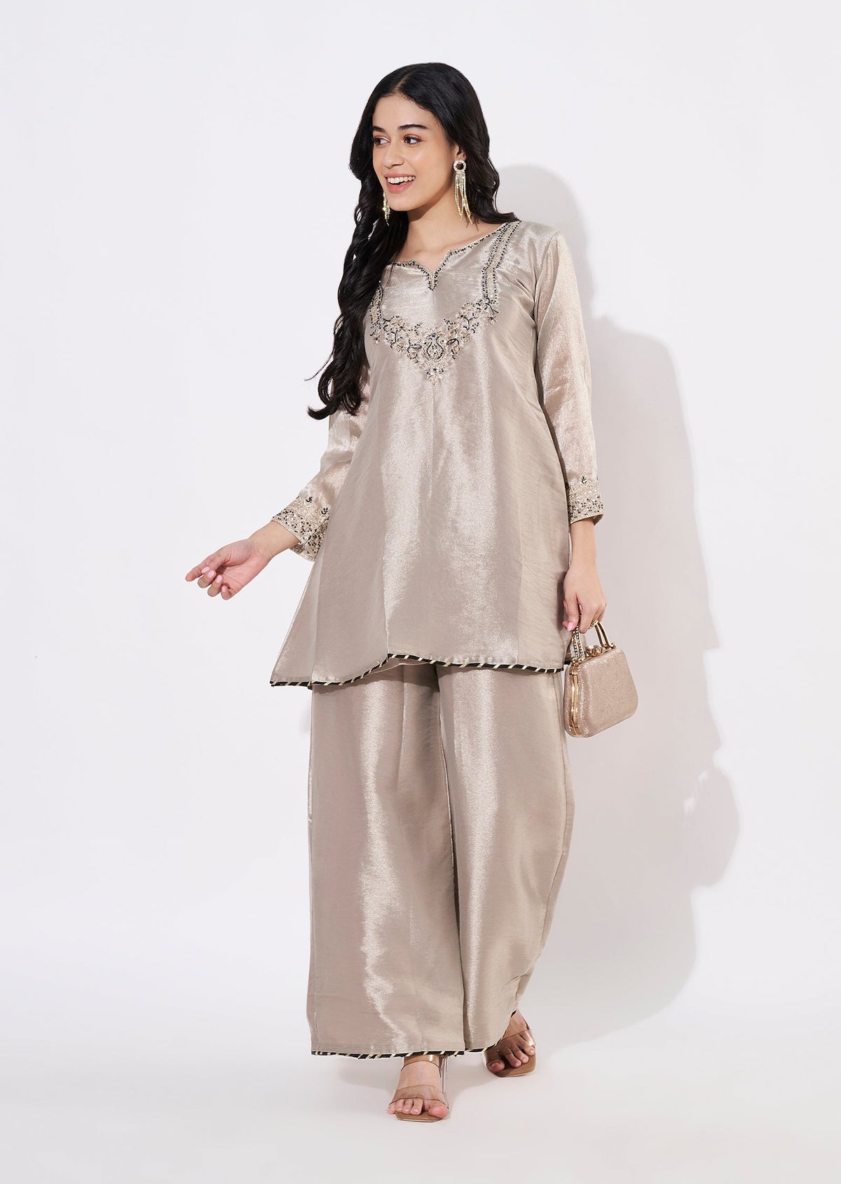 Light Grey Tissue Fusion wear kurti