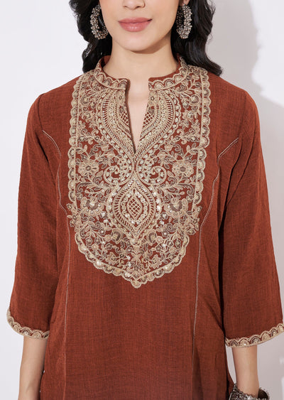 Dark Rust Polynesian Fusion wear kurti