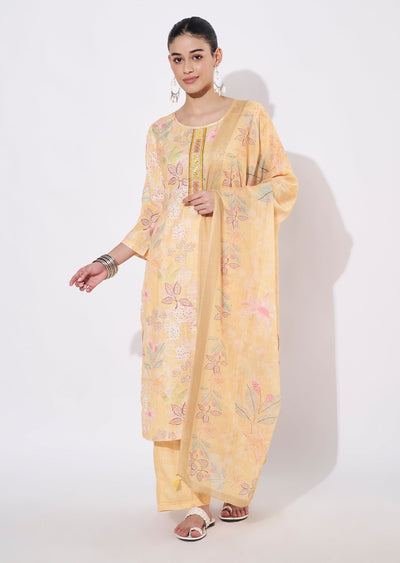 Yellow Linen Coton Straight cut suit