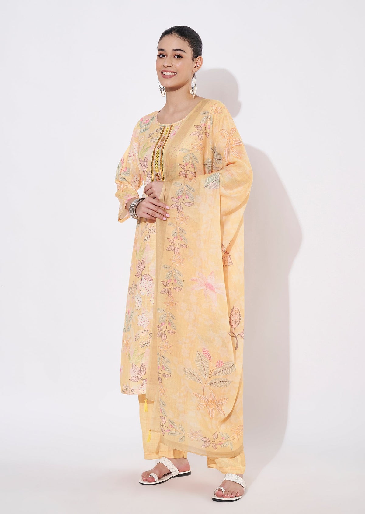 Yellow Linen Coton Straight cut suit