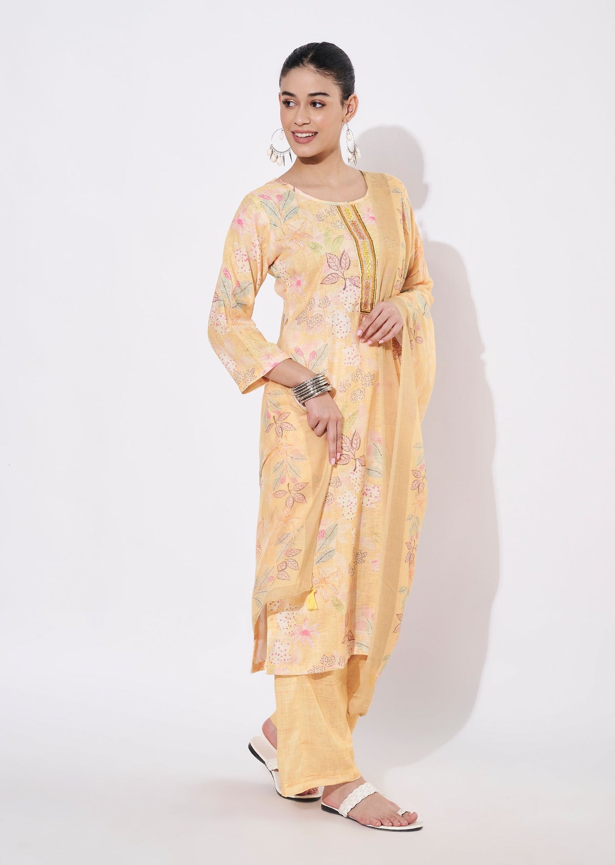 Yellow Linen Coton Straight cut suit