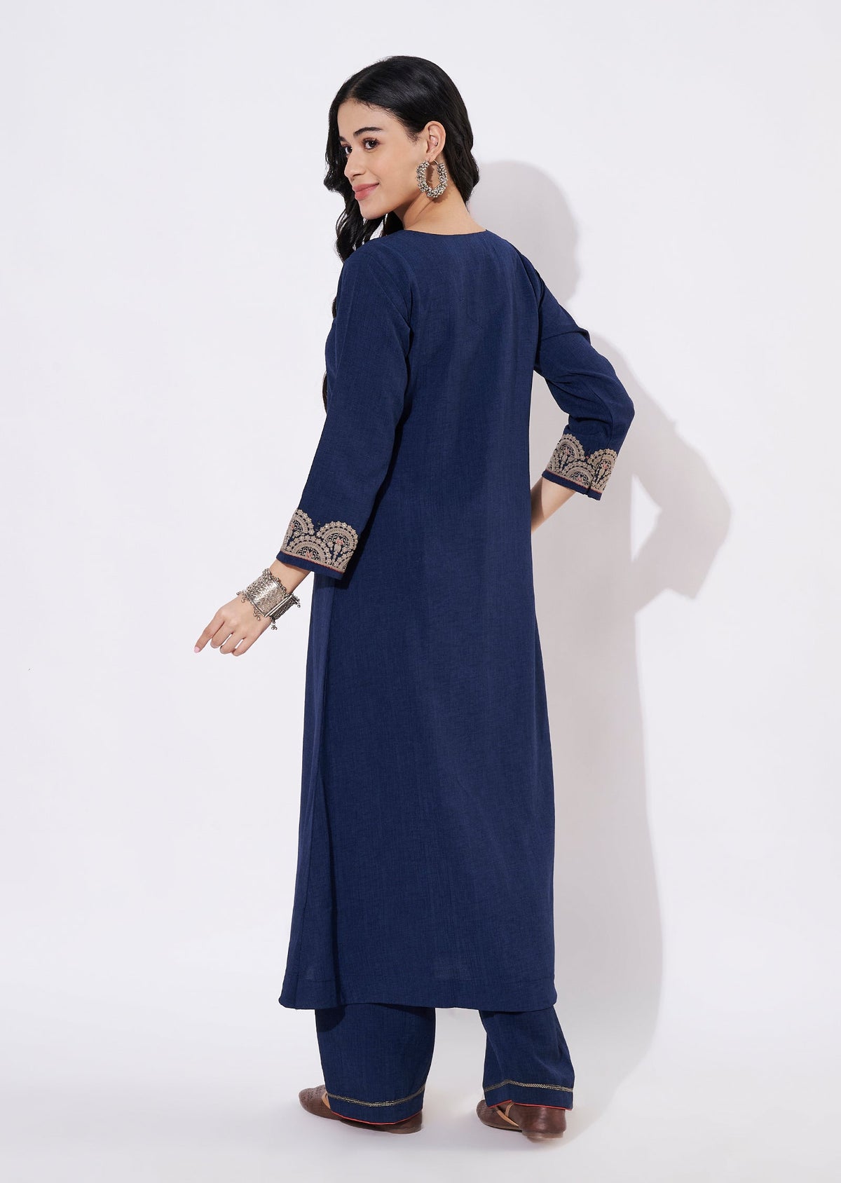 Navy Blue Gold Fusion wear kurti