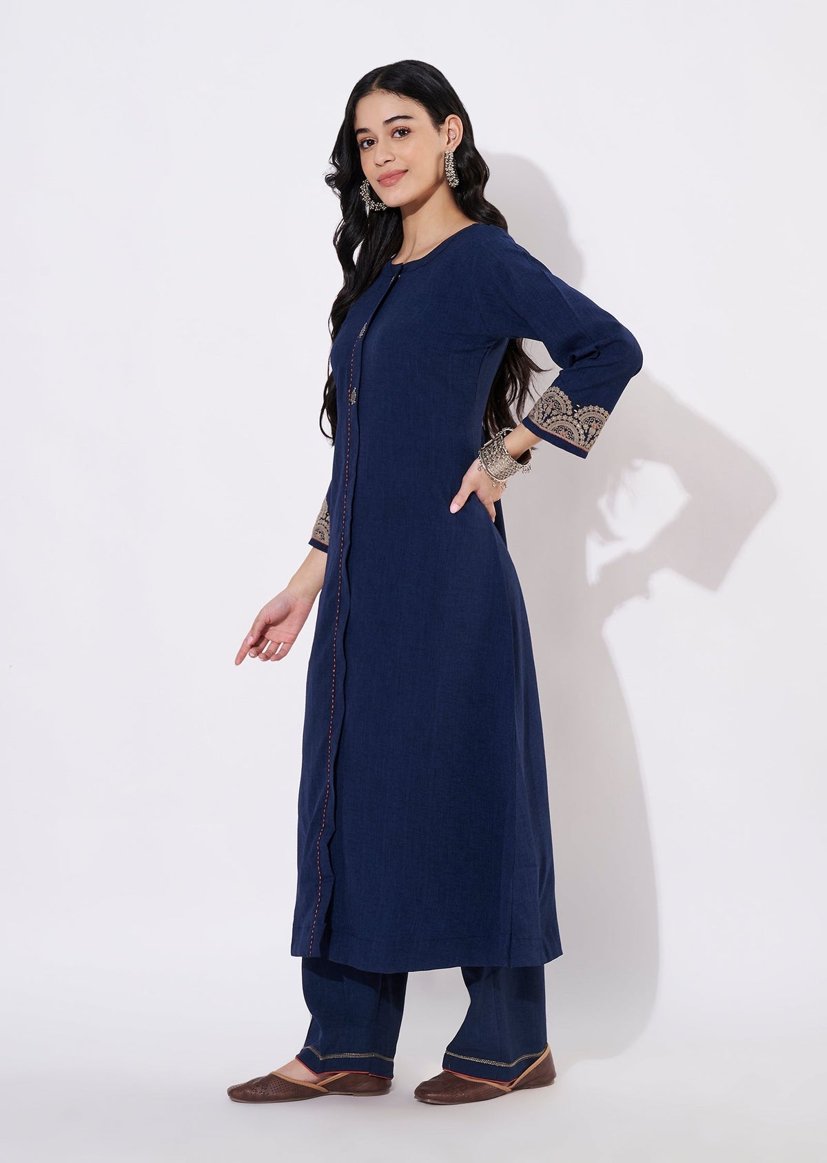 Navy Blue Gold Fusion wear kurti
