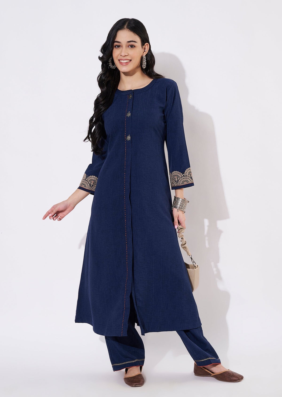Navy Blue Gold Fusion wear kurti