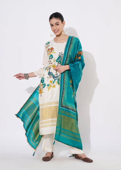 Cream Dola Silk Straight cut suit