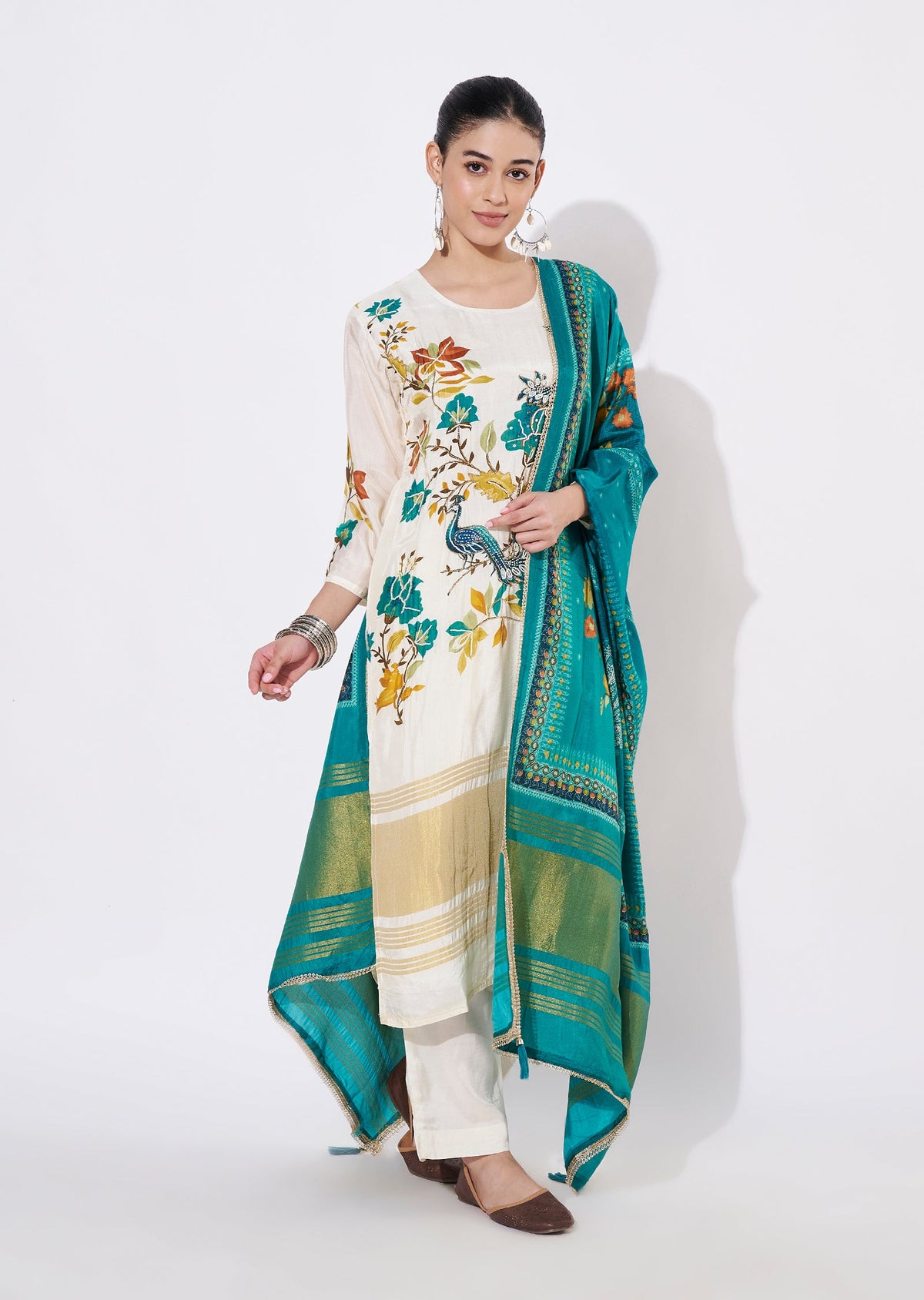 Cream Dola Silk Straight cut suit