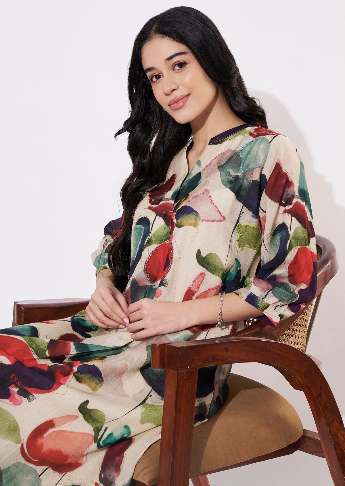 Mehndi Green Linen Silk Frock style kurti