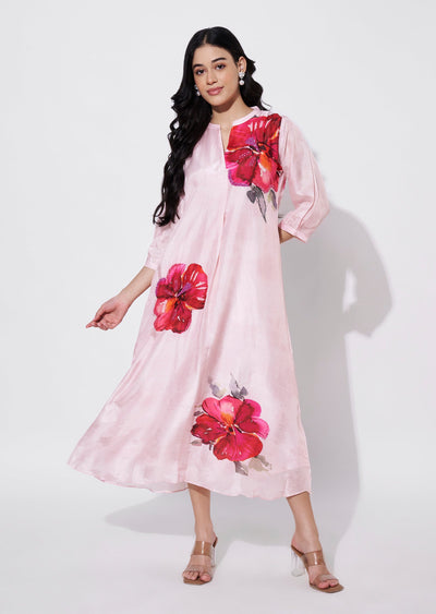 Baby Pink Dola Silk Frock style kurti