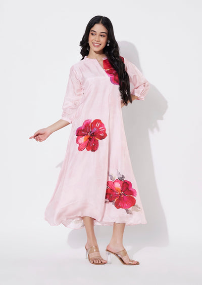 Baby Pink Dola Silk Frock style kurti