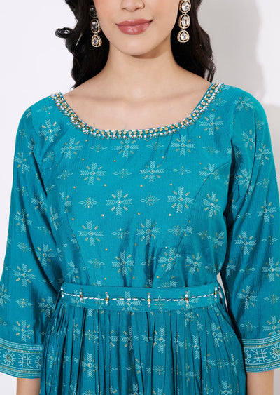 Rama Blue Gold Long Kurti
