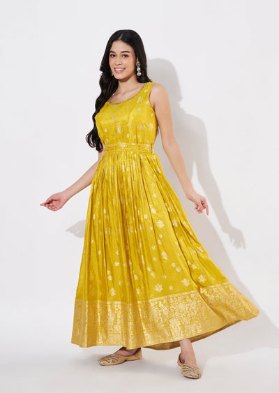 Mustard Banaras Long Kurti