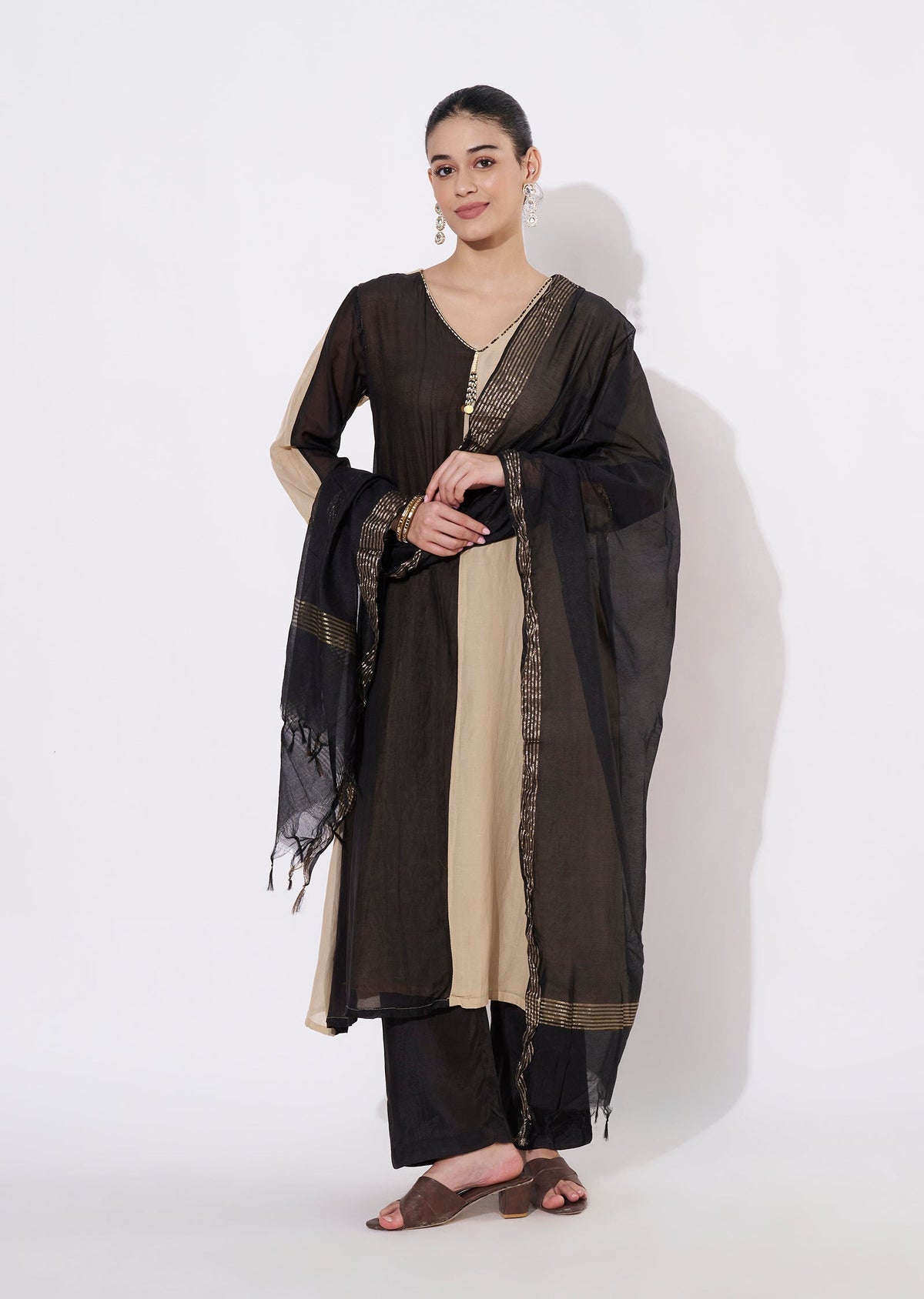 Black Mul Chanderi Anarkali Suit