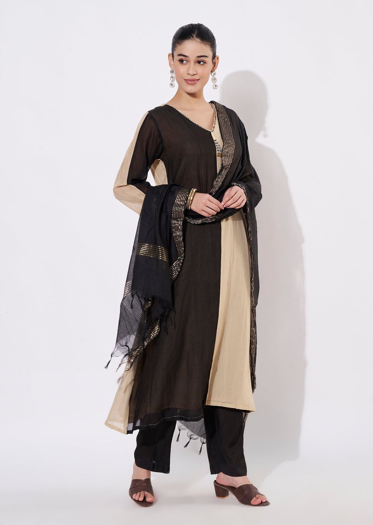 Black Mul Chanderi Anarkali Suit