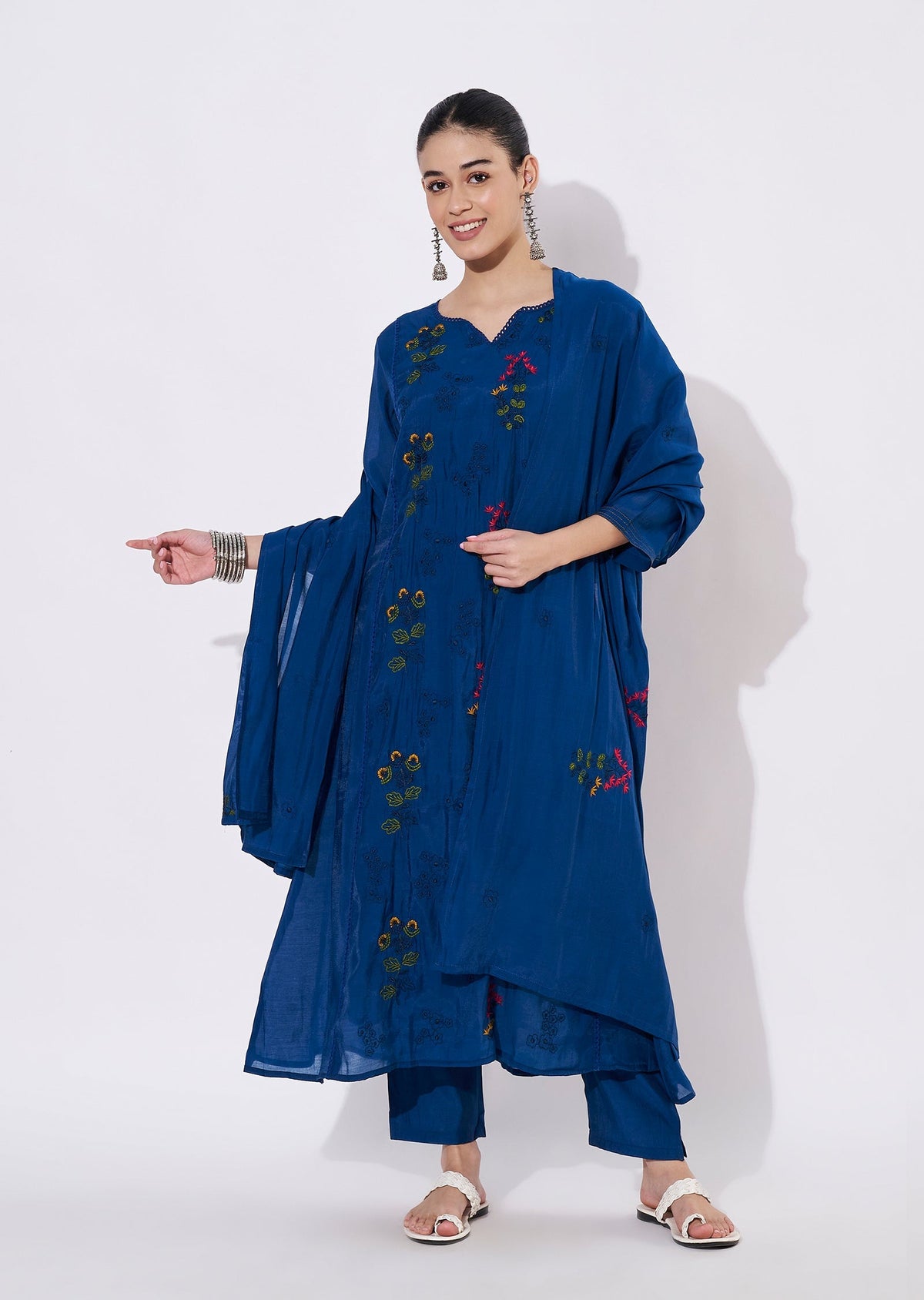 Teal Blue Mul Chanderi Anarkali Suit