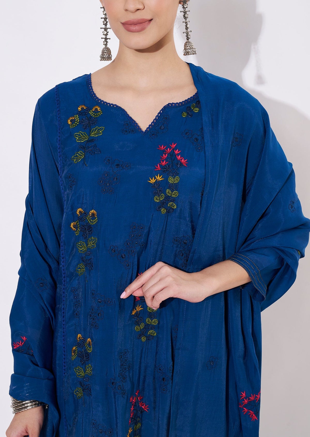 Teal Blue Mul Chanderi Anarkali Suit