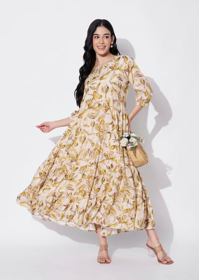 Beige Muslin Frock style kurti