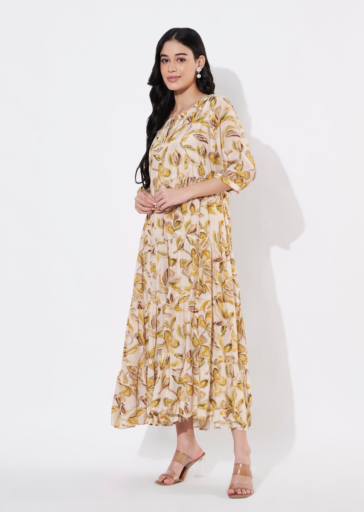 Beige Muslin Frock style kurti