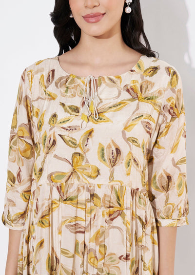 Beige Muslin Frock style kurti