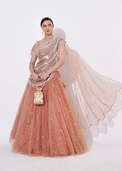 Peach Net Crop top Set