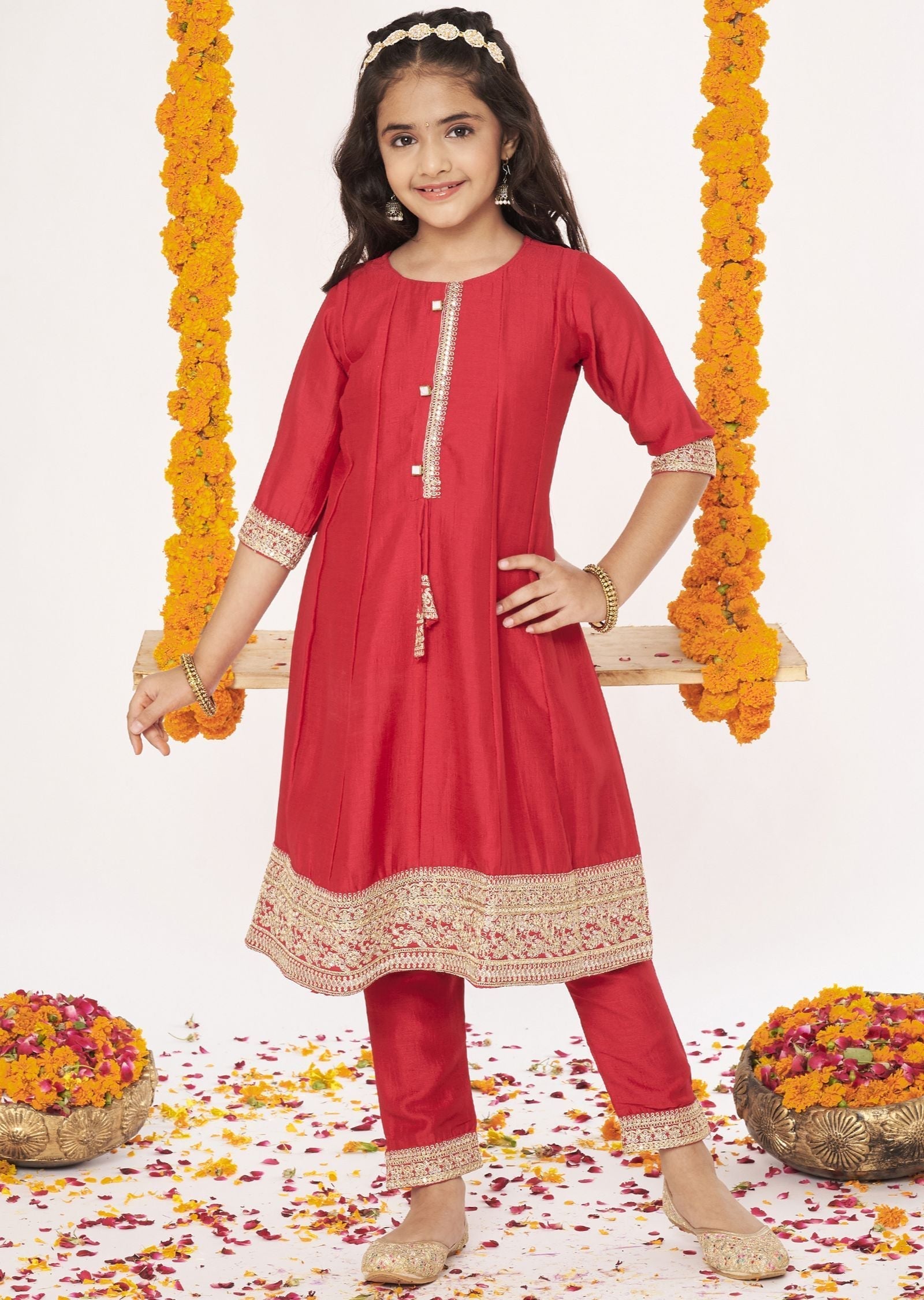 Red Soft Silk Anarkali Set