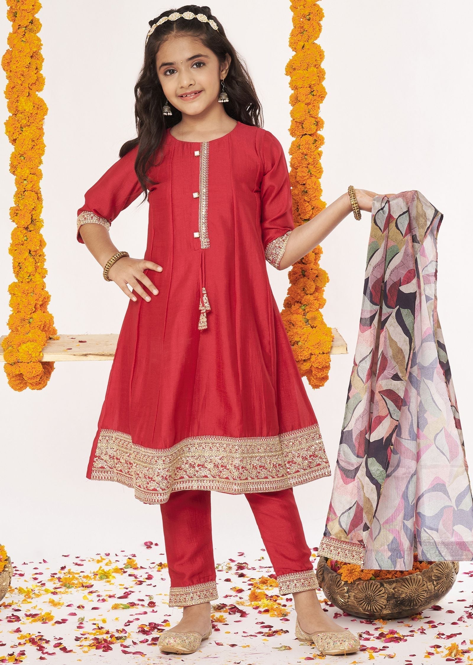 Red Soft Silk Anarkali Set