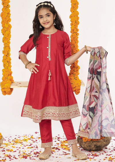 Red Soft Silk Anarkali Set