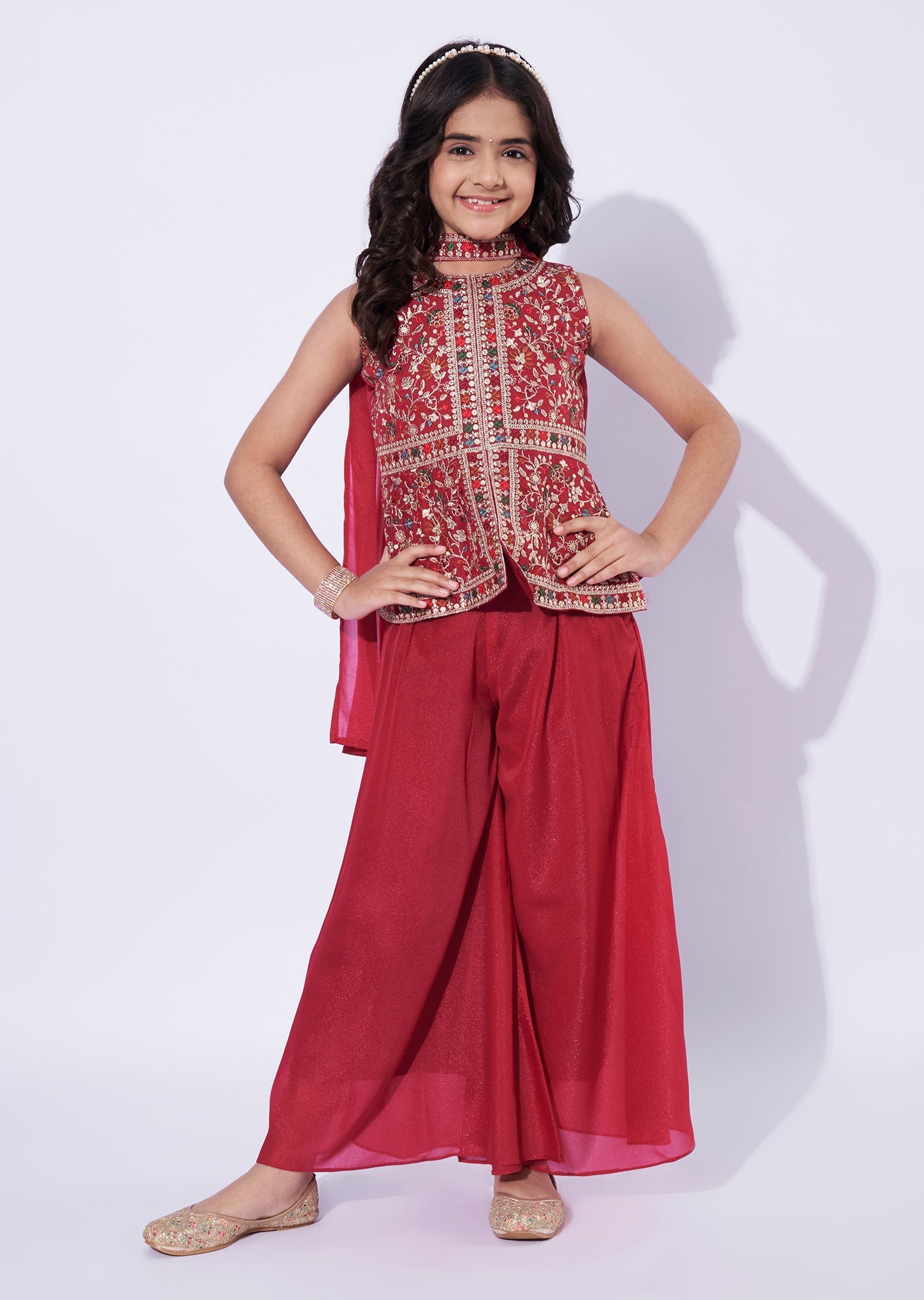 Maroon Girls Sharara Set