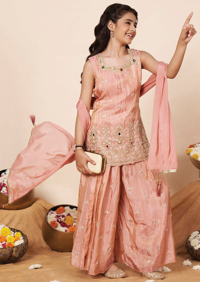 Dark Peach Tissue Girla Gharara