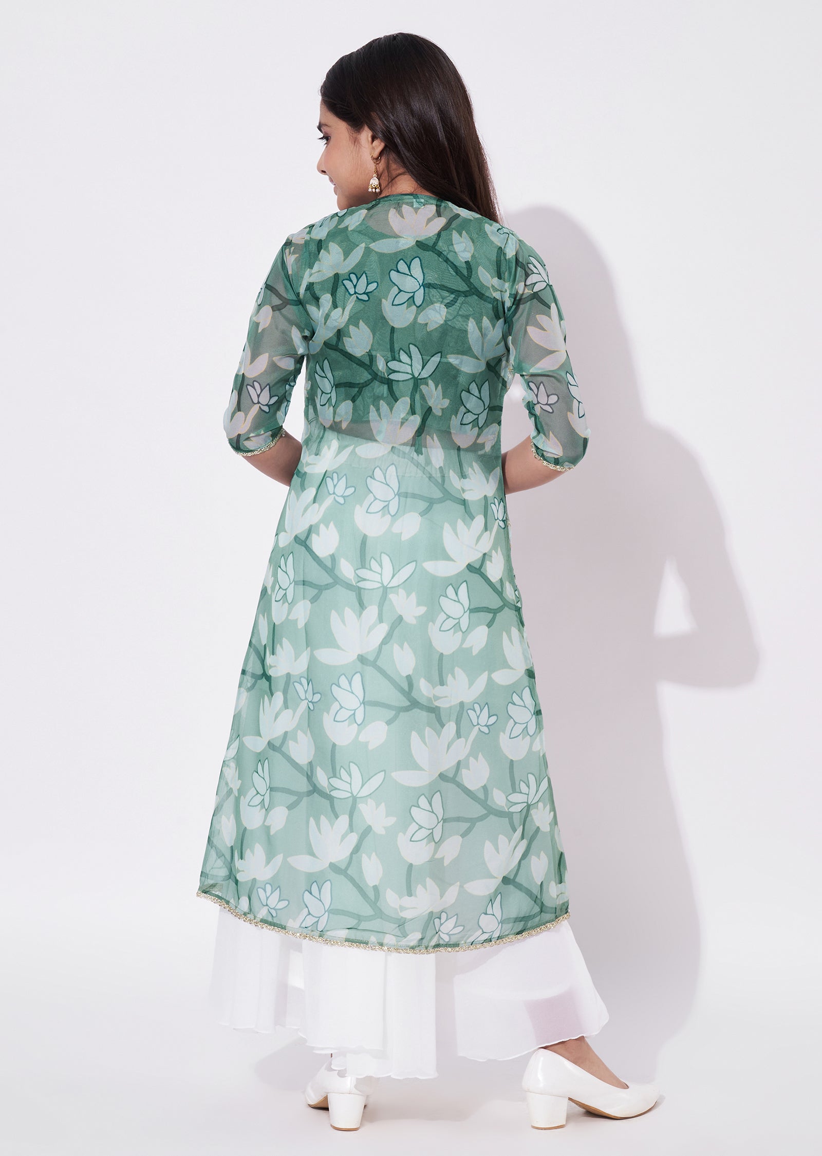 Green Georgette Gharara Set