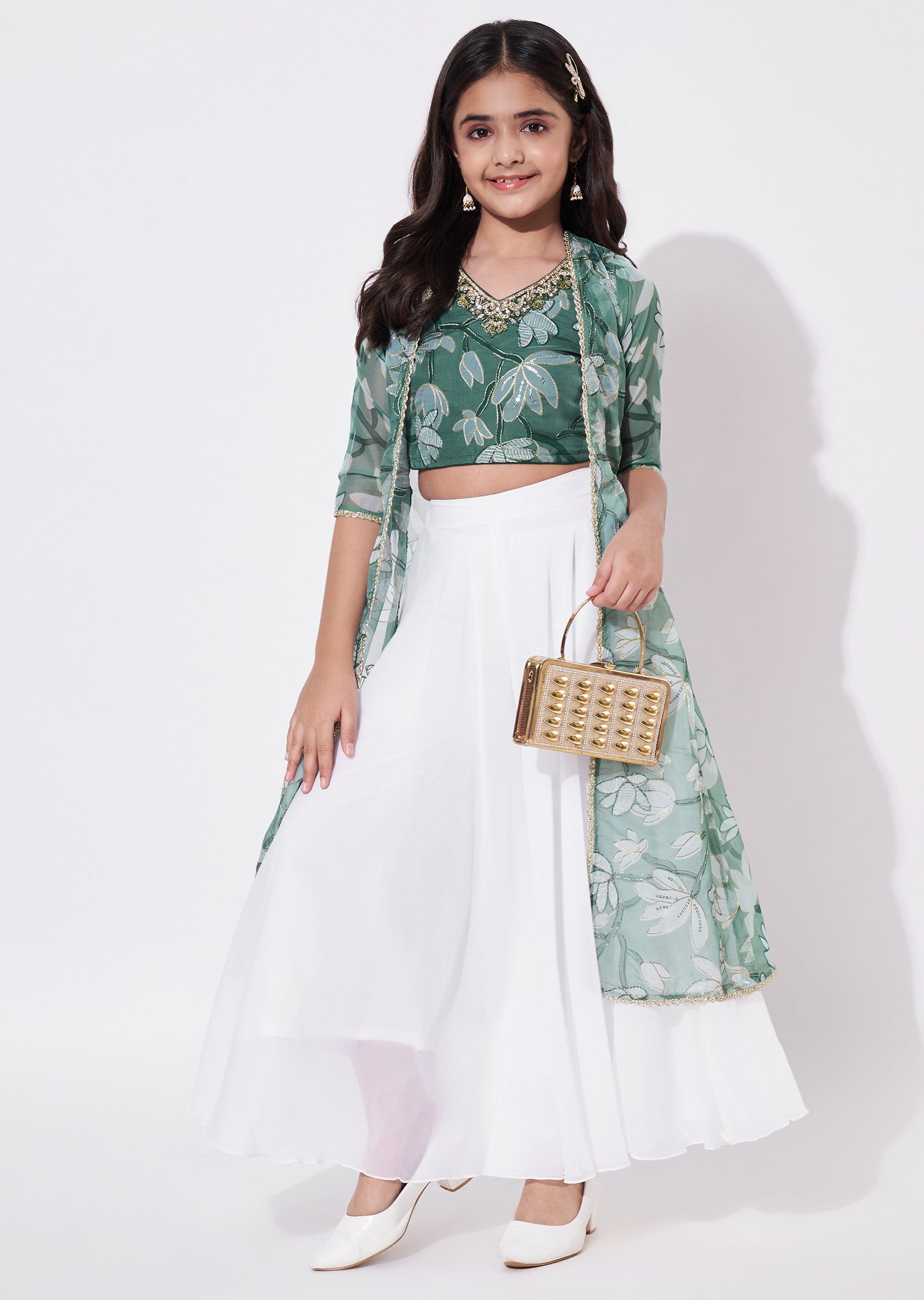 Green Georgette Gharara Set