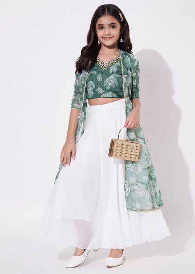 Green Georgette Gharara Set