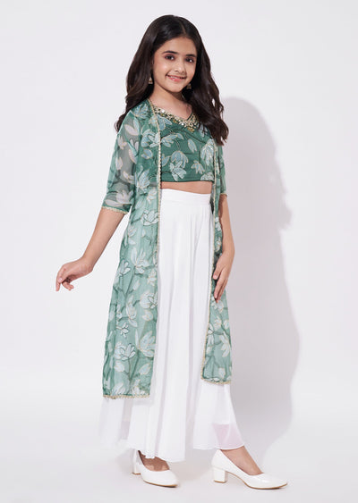 Green Georgette Gharara Set