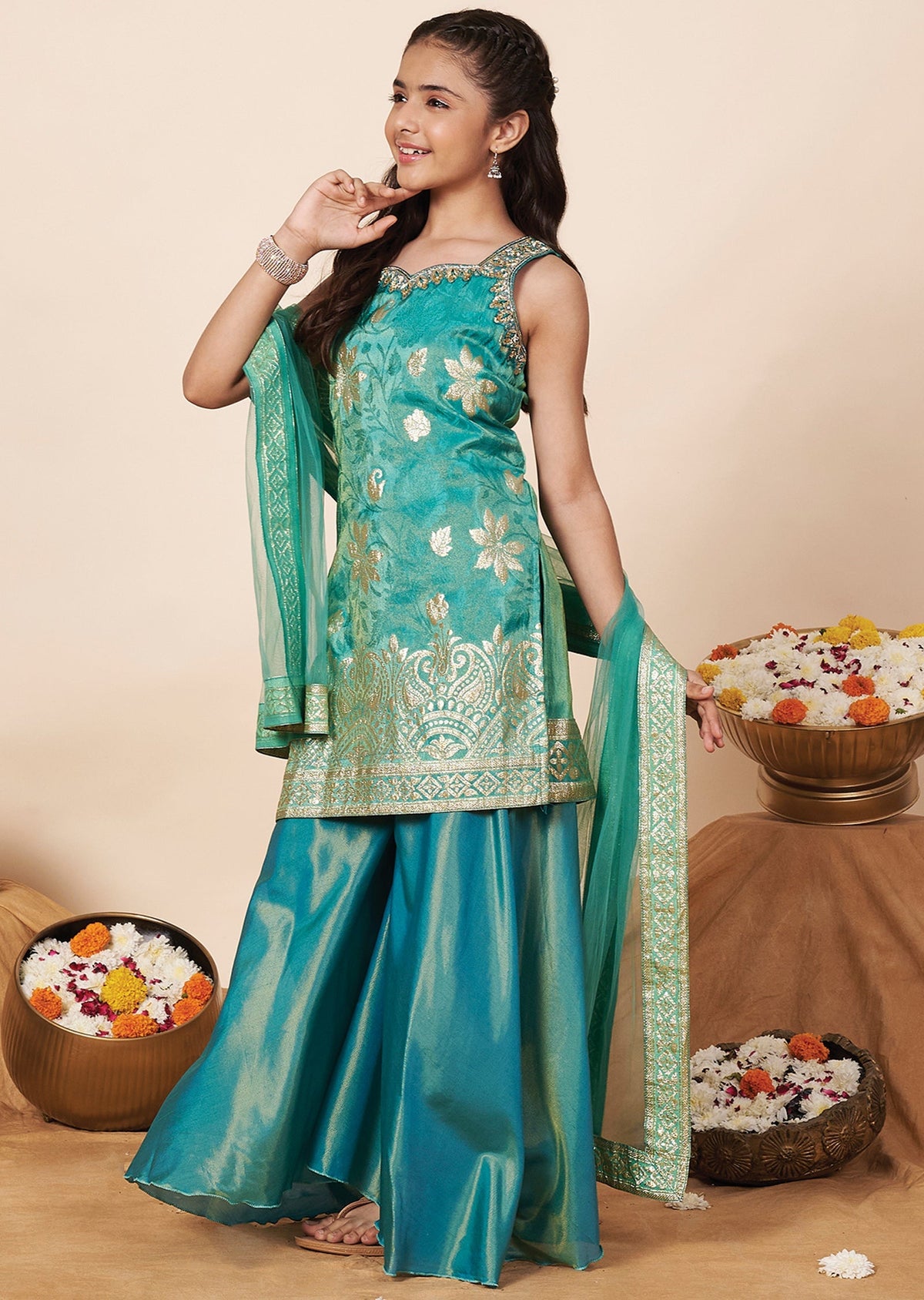 Sea Green Banaras Girla Gharara