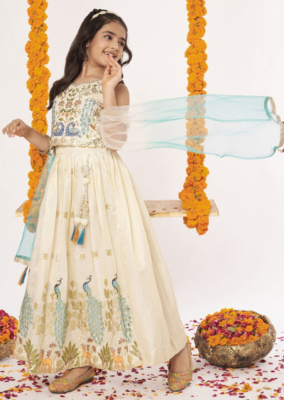 Biege Tissue Lehenga