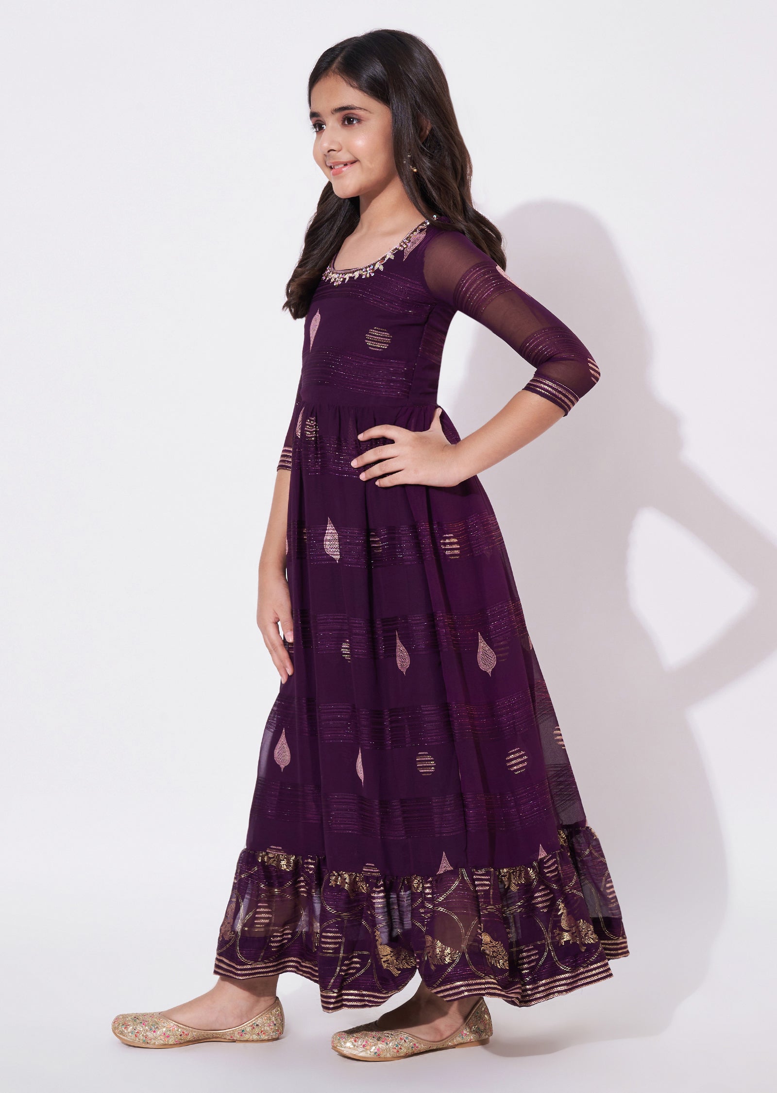 Wine Brasso Ethnic Gown