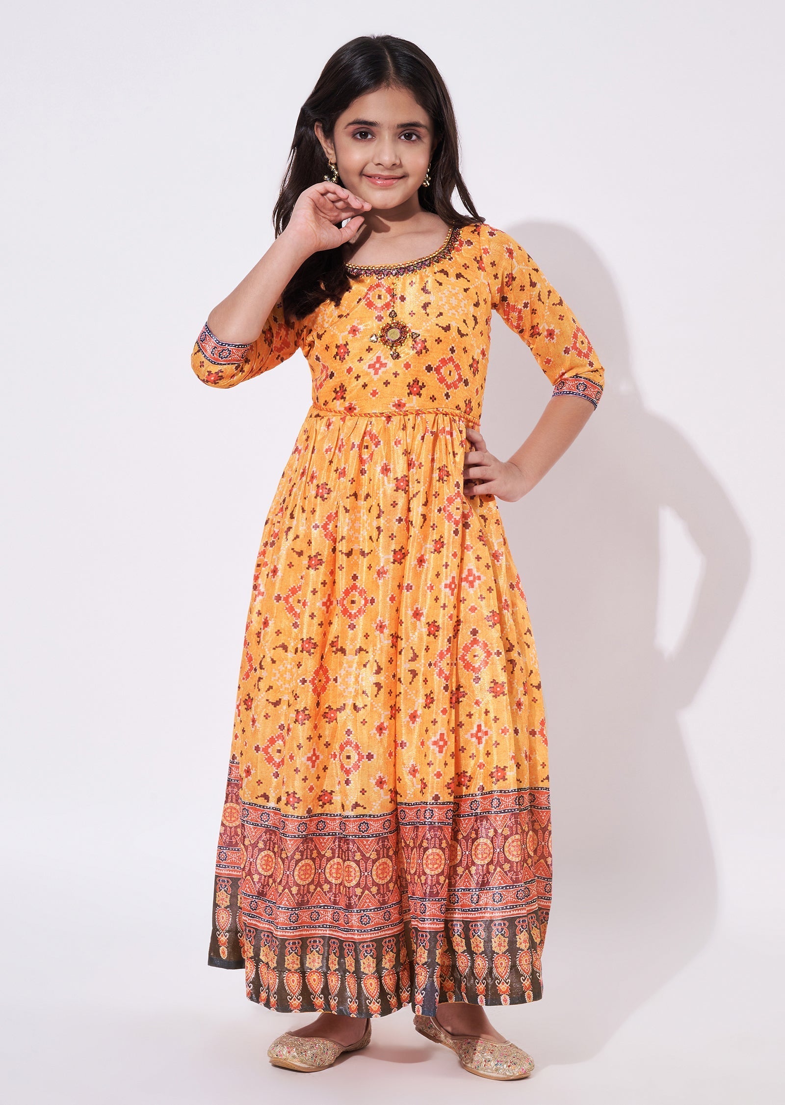 Orange Chinnon Ethnic Gown