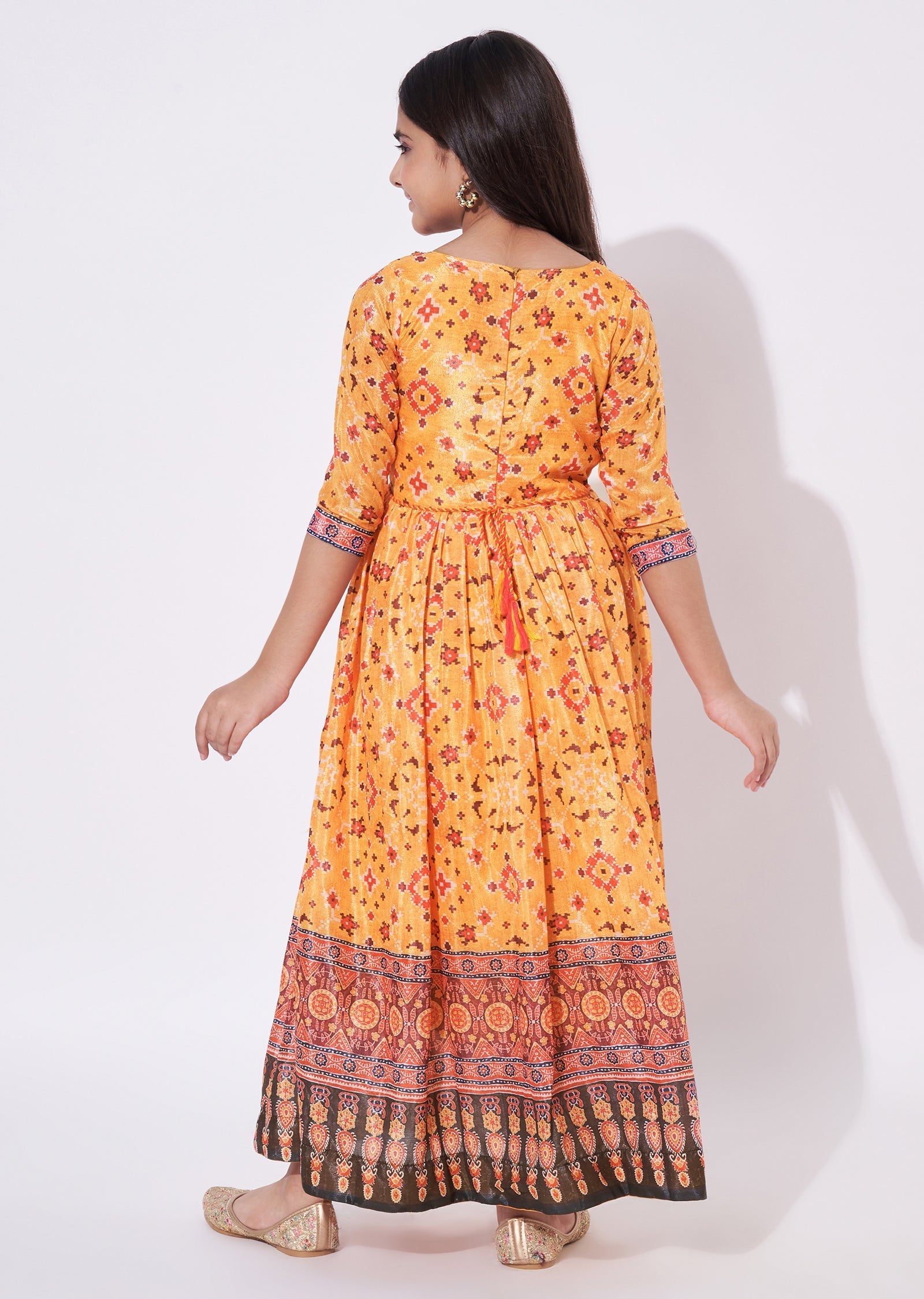 Orange Chinnon Ethnic Gown