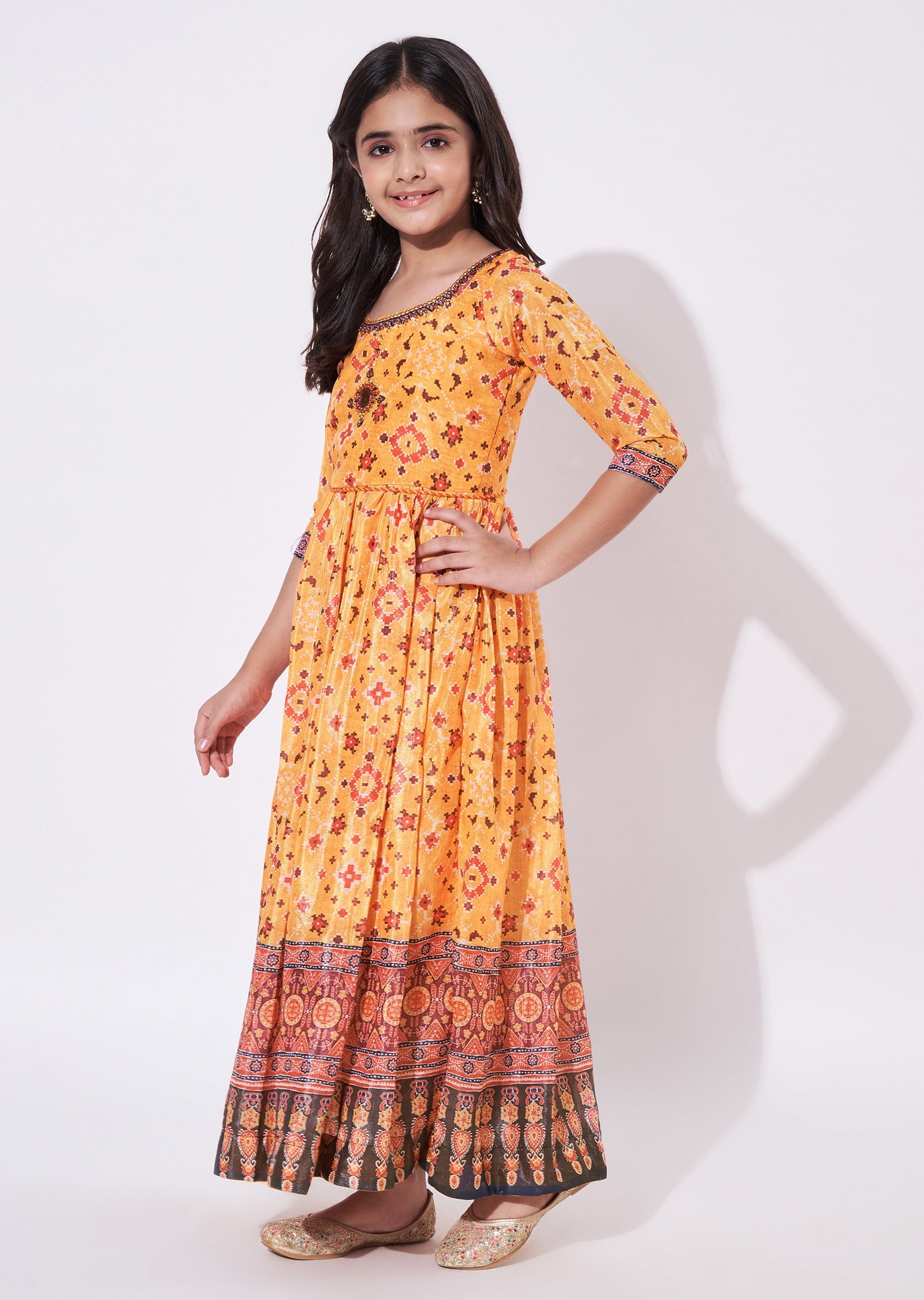 Orange Chinnon Ethnic Gown