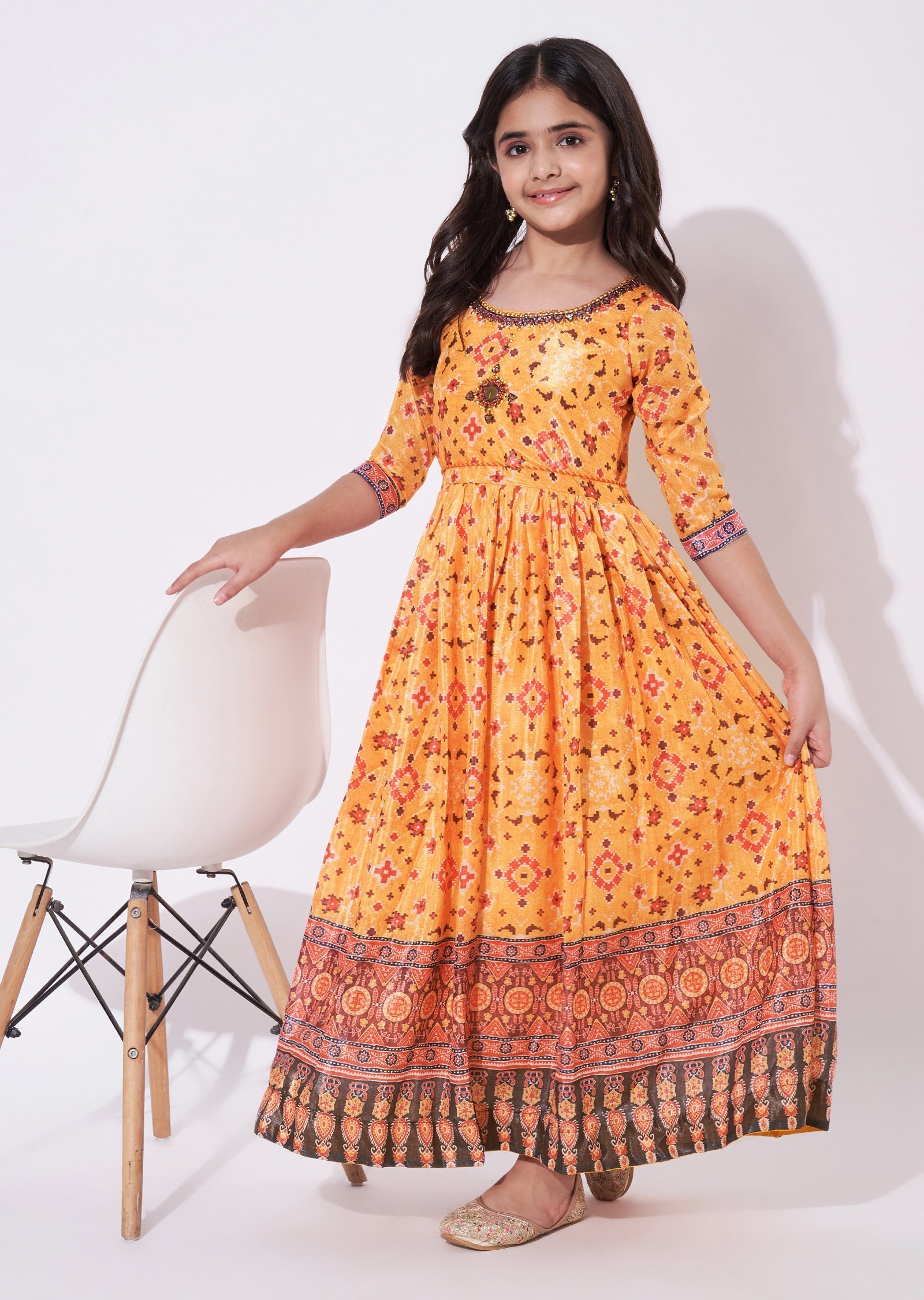 Orange Chinnon Ethnic Gown