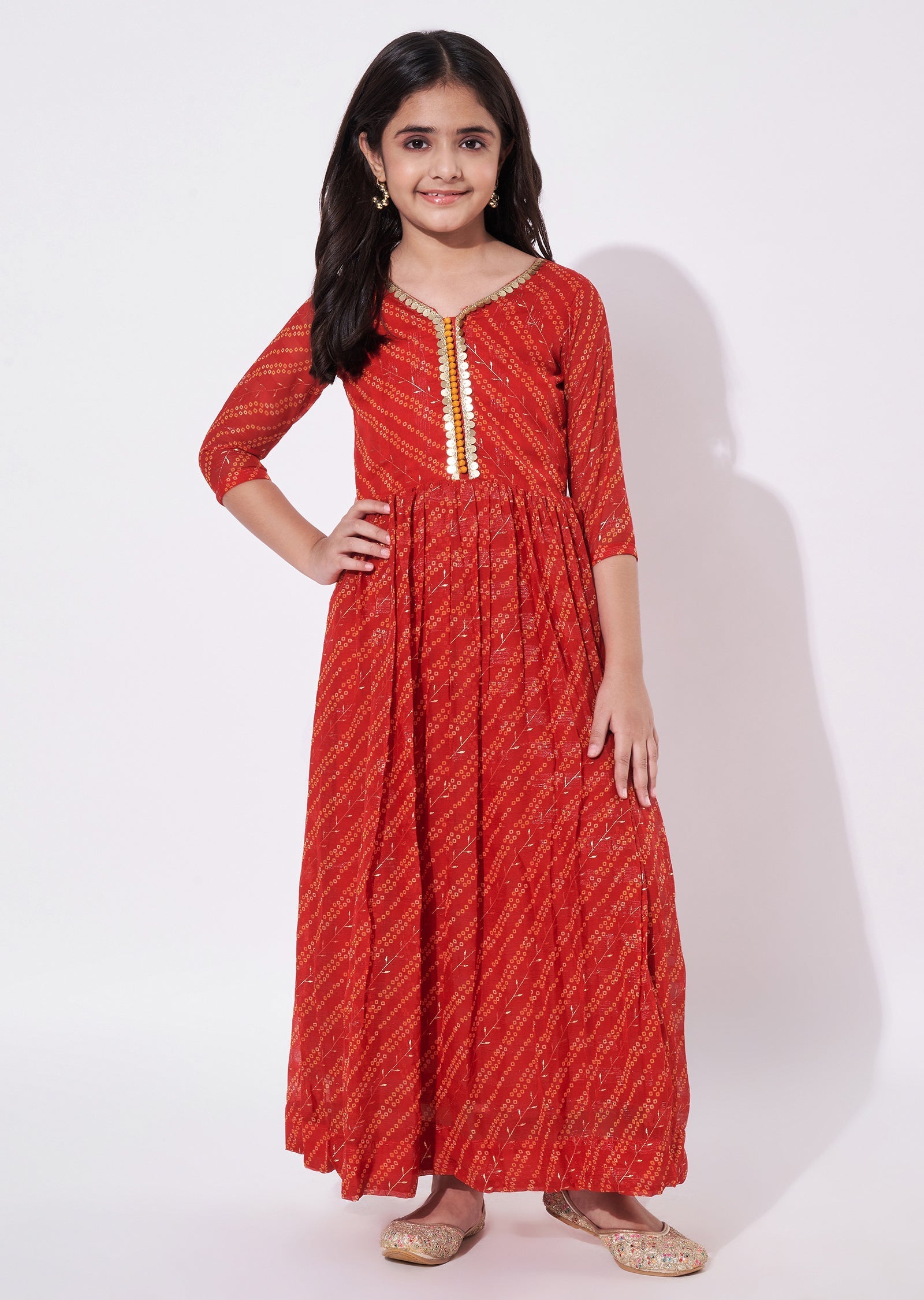 Red Chiffon Ethnic Gown