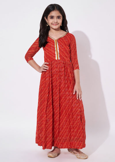 Red Chiffon Ethnic Gown