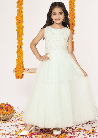 Pista Green Net Ethnic Gown