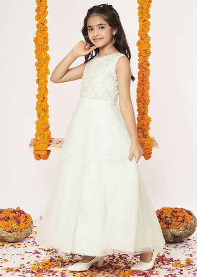 Pista Green Net Ethnic Gown