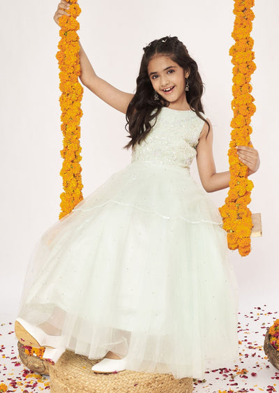 Pista Green Net Ethnic Gown